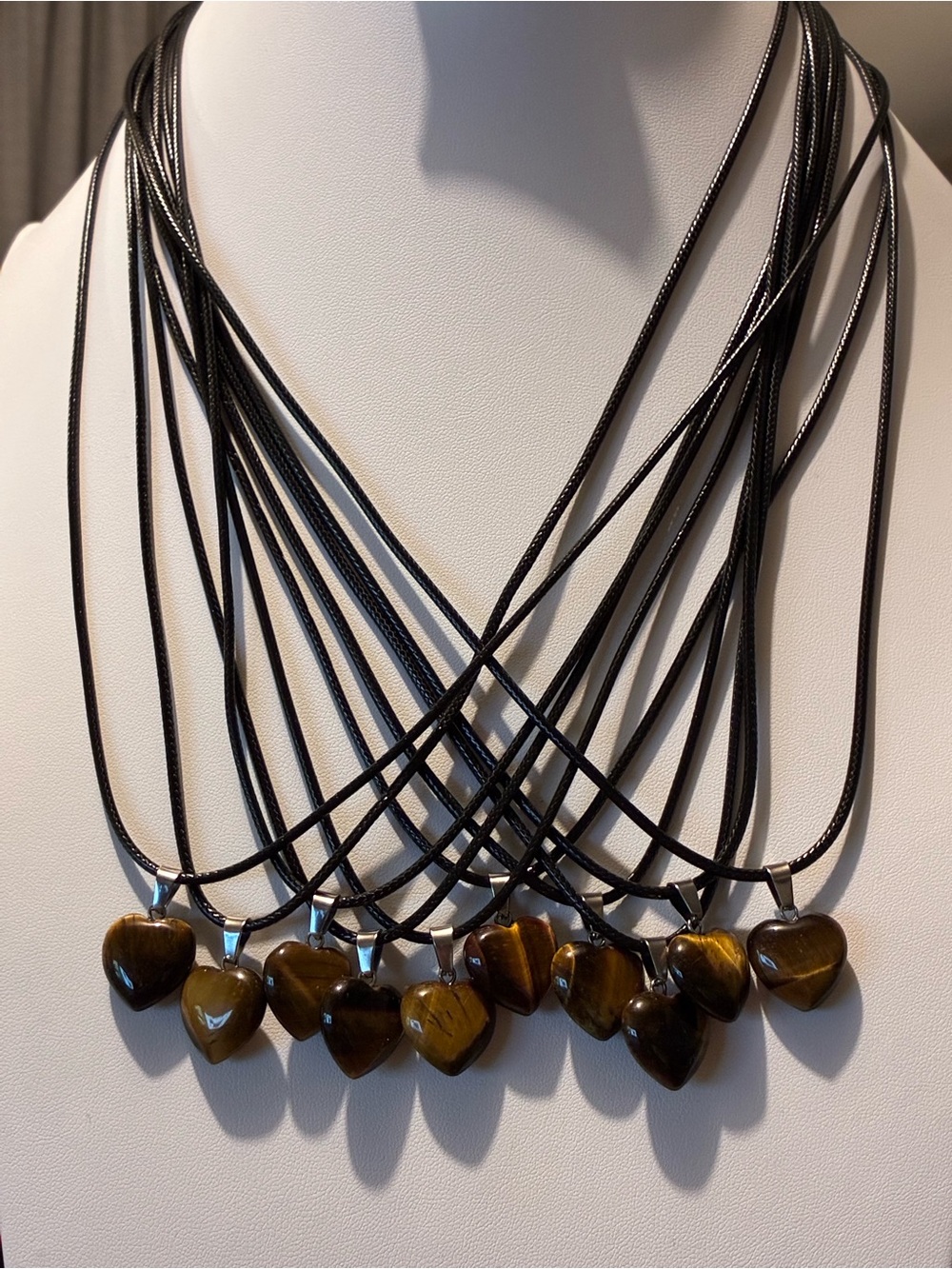 Heart-Shaped Tiger's Eye Pendant 24 Inch Necklace String Rope New Without Tags